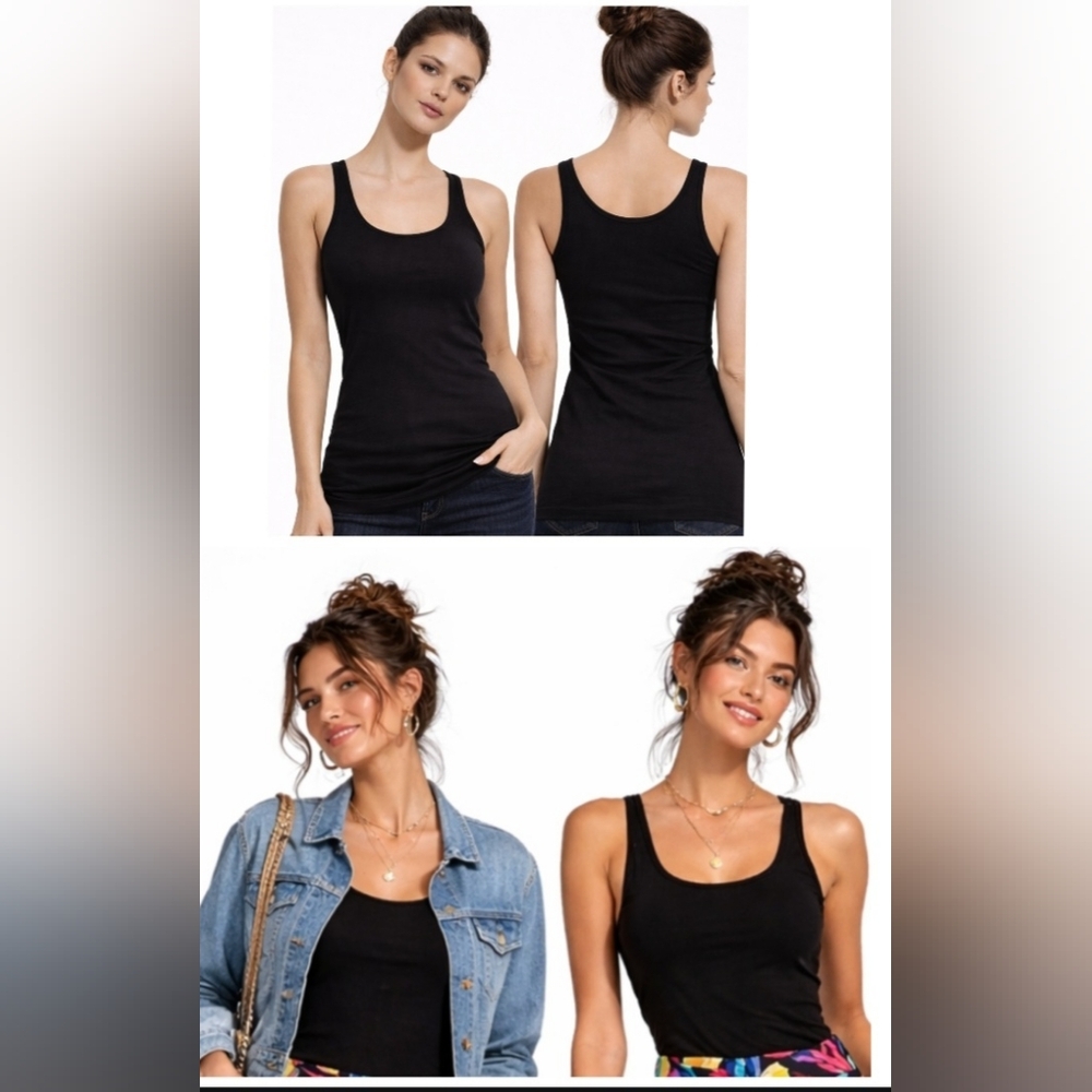 Nwt Splendid Classic Tank Tee Top Black Soft Supima Cotton Modal Weave Knit